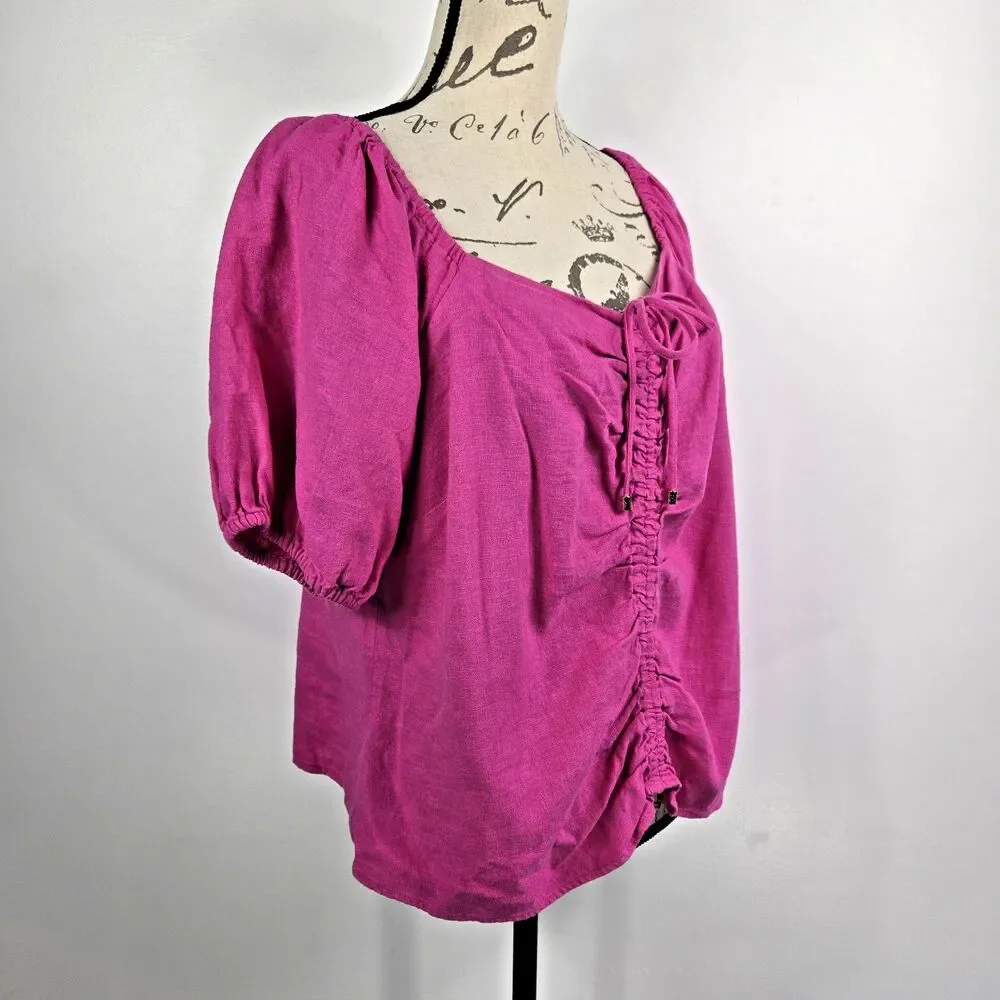 Michael Kors Women's Size‎ XL Pink Drawstring Front Blouse NWT